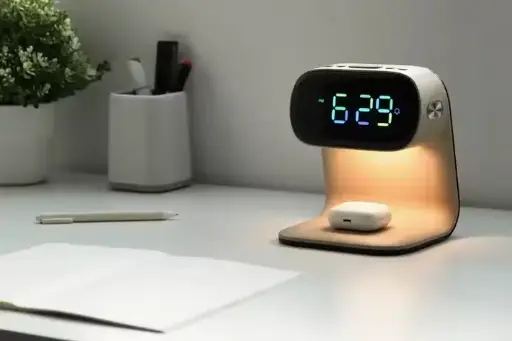 Lampe de chevet à chargeur rapide sans fil 15W avec réveil écran RVB 2024 nouveau design
