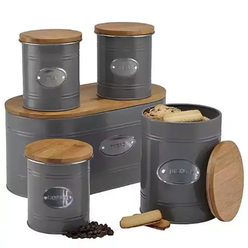 Récipient hermétique de stockage de cuisine domestique moderne avec couvercle en bambou boîte de rangement et ensembles de bidons pour la cuisine